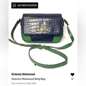 Vivienne Westwood👀, blue & green, vegan leather croc saddle bag. Crossbody.